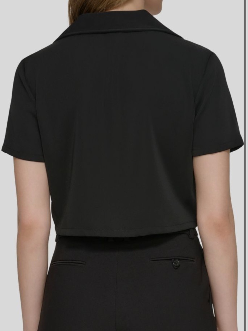 Calvin Klein Black Cropped Button-Front Top - Picture 3 of 12